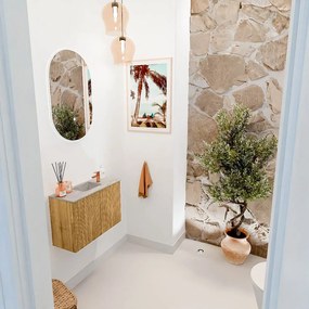 Mondiaz Joya DLux 60cm toiletmeubel oak met wastafel faye midden 1 kraangat glace