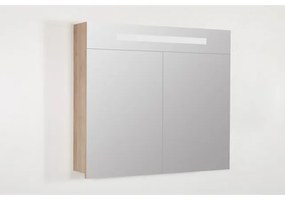 Saniclass 2.0 Spiegelkast - 80x70x15cm - verlichting geintegreerd - 2 links- en rechtsdraaiende spiegeldeuren - MFC - legno calore 7257