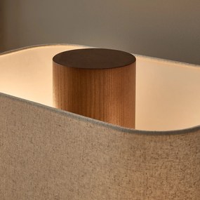Tafellamp van essenhout gebeitst in notenhoutkleur, met linnen kap, DRYADE