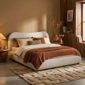 Bedframe Creme Stof Met Organisch Hoofdbord 160x200 Cm