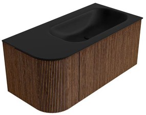 Mondiaz Kurve 95cm badmeubel ronding links walnut met 1 lade en deur en wastafel big small rechts zonder kraangat urban