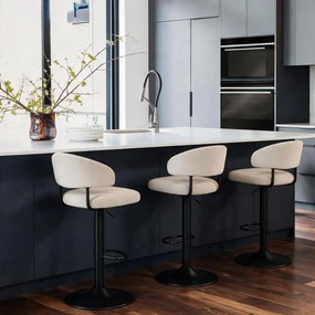 Mazzoni IRIS Beige (stof Basel 24)/zwarte poot - GESTOFFEERDE BARKRUK VOOR KEUKEN/BAR