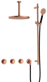 Hotbath Cobber IBS70 inbouwdouche met ronde handdouche, 15cm plafondbuis, 30cm hoofddouche en glijstang geborsteld koper