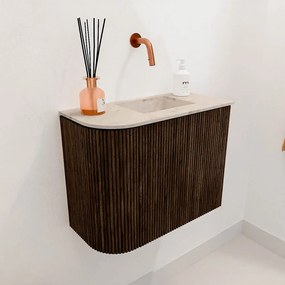 Mondiaz Joya DLux 50cm toiletmeubel ronding links walnut met wastafel faye rechts zonder kraangat frappe
