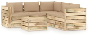 vidaXL 6-delige Loungeset met kussens groen geïmpregneerd hout