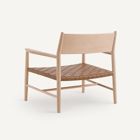 Fauteuil in massief beukenhout en leren riemen, Milda