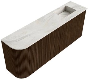 Mondiaz Joya DLux 100cm toiletmeubel ronding links walnut met wastafel faye rechts zonder kraangat ostra