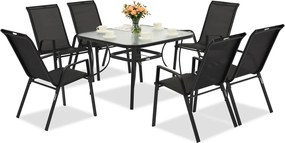 Modena/Bitonto zwarte tuintafel voor 6 personen met Garden Point vierkante tafel