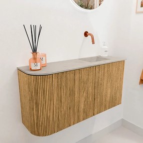 Mondiaz Joya DLux 80cm toiletmeubel ronding links oak met wastafel faye rechts zonder kraangat opalo