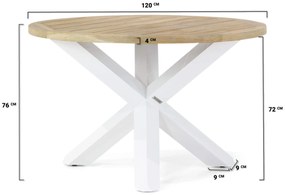 Tuinset Ronde Tuintafel 4 personen 120 cm Aluminium/teak Wit  Lifestyle Garden Furniture Brandon/Wellington