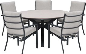 Garden Impressions Senja tuinset 7-delig sandstone - Tulli tuintafel Ø148x75 cm light teak vironwood