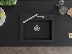 Mexen Oscar granieten gootsteen 1-komorig 580 x 490 mm, zwart, sifon chroom - 6519581000-77
