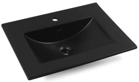 Fontana Lento wit badkamermeubel ribbelfront met zwarte wastafel 60cm 1 kraangat en ronde spiegel