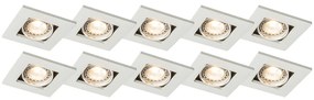 Set van 10 inbouwspots wit verstelbaar - Qure Modern, Design GU10 vierkant Binnenverlichting Lamp