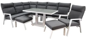 Pacific hoek dining loungeset 8 delig aluminium verstelbaar wit