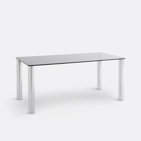 Eettafel, verchroomd Acia en gehard glas, 6 tot 8 couverts, Ramcel