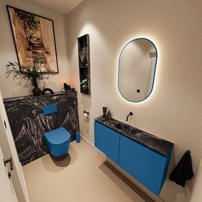 Mondiaz Ture DLux toiletmeubel 100cm jeans met wastafel lava midden zonder kraangat