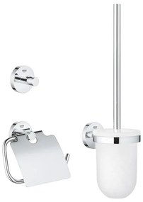 GROHE Essentials Toilet accessoireset 3-delig met toiletborstelhouder, handdoekhaak en toiletrolhouder met klep chroom 40407001
