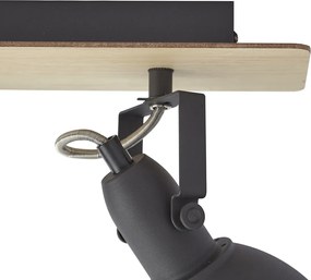 Plafondspot zwart met hout 3-lichts draai- en kantelbaar - Jakub