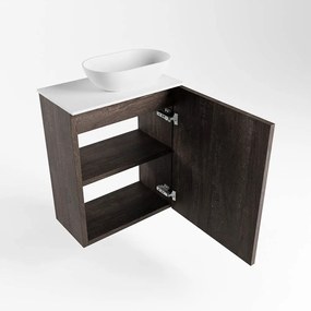 Mondiaz Fowy toiletmeubel 40cm dark brown met witte waskom rechts en kraangat