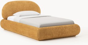 Gestoffeerd eenpersoonsbed Alba van teddy bouclé met opbergruimte