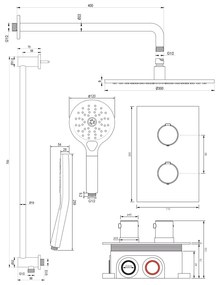 Brauer Brushed Edition complete inbouw regendouche met 3 standen handdouche, gebogen wandarm, glijstang en hoofddouche 30cm set 46 RVS geborsteld PVD