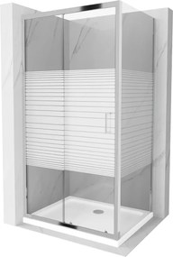 Mexen Apia schuifdouchecabine 100 x 70 cm, witte strepen, chroom + Flat douchebak - 840-100-070-01-20-4010