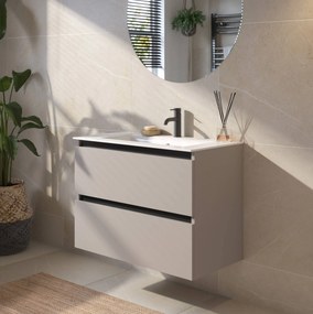 Saqu Gaia badmeubel incl. glans witte keramische wastafel 80x46x61cm mat greige – zwarte greeplijst