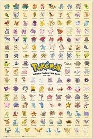 Poster Pokémon - Kanto Eerste Generatie, (61 x 91.5 cm)
