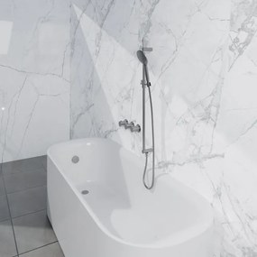 Fortifura Nebbio Badcombinatie-set - thermostaatkraan - glijstang met geïntegreerde wandaansluitbocht - gladde doucheslang - ronde handdouche - badvulcombinatie - geborsteld RVS PVD (RVS) SW1183066 SW1111529 SW728177 SW799447 SW1108811 SW