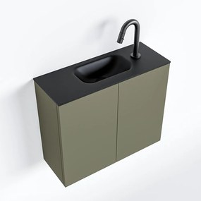 Zaro Polly toiletmeubel 60cm army met zwarte wastafel met kraangat