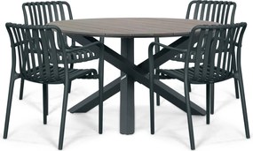 Tuinset Ronde Tuintafel 4 personen 125 cm Kunststof Grijs  Domani Furniture Alba/Ancona