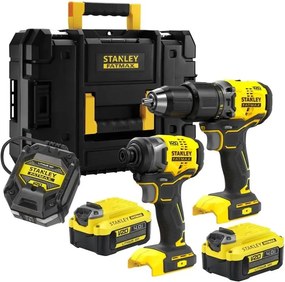 Stanley SFMCK461M2T-QW – Set met 2 stuks: klopboormachine en slagschroevendraaier, inclusief 2 V20-18V 4Ah accu’s en snellader in TSTAK-koffer.