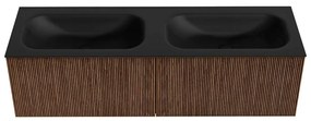 Mondiaz Kurve 150cm badmeubel walnut met 2 lades en wastafel big small dubbel zonder kraangat urban