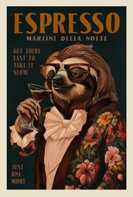 Ilustratie Art Deco Espresso Martini Drinking Sloth, The Whiskey Ginger