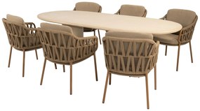 4 Seasons Outdoor Biarritz tuinset amber met Hampton tafel 240 cm Tuinstoel beige weerbestendig