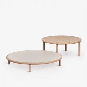 Set Van 2 Ronde Salontafels Voor De Tuin Van Acaciahout Olivia Wit Gardenia - Lichtbruin Acacia & Lichte Acaciekleur - Sklum