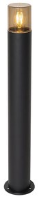 Staande buitenlamp zwart met smoke kap 70 cm - Odense
