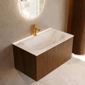 Mondiaz Kurve-dlux 80cm badmeubel dusk met 1 lade en wastafel big small midden 1 kraangat opalo