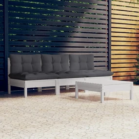 vidaXL 4-delige Loungeset met antracietkleurige kussens grenenhout