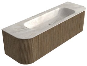Mondiaz Kurve-dlux 150cm badmeubel ronding links/rechts dusk met 1 lade en 2 deuren en wastafel big medium midden zonder kraangat ostra