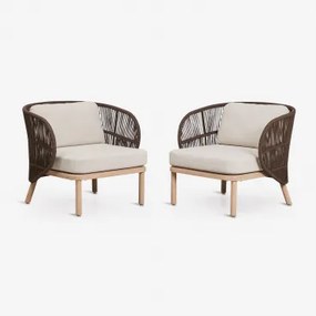 Pack Van 2 Fauteuils Van Acaciahout En Gevlochten Touw Capri Bruin – Chocolade - Sklum