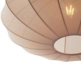 Japandi hanglamp zwart met bruine stoffen kap 3-lichts - BidaJapandi E27 Scandinavisch rond Binnenverlichting Lamp