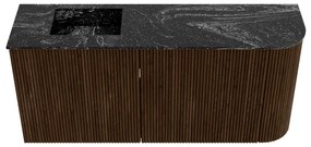 Mondiaz Joya DLux 90cm toiletmeubel ronding rechts walnut met wastafel faye links 1 kraangat lava