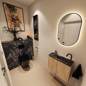 MONDIAZ TURE-DLUX 60cm toiletmeubel Washed Oak. EDEN wastafel Lava positie rechts. Met 1 kraangat. TUREDX60WASR1LAV