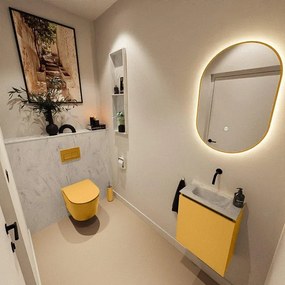 MONDIAZ TURE-DLUX 40cm toiletmeubel Ocher. EDEN wastafel Opalo positie midden. Zonder kraangat. TUREDX40OCHM0OPA