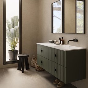 Muebles Avila badmeubel ribbelfront 120cm legergroen met wastafel rechts zonder kraangat