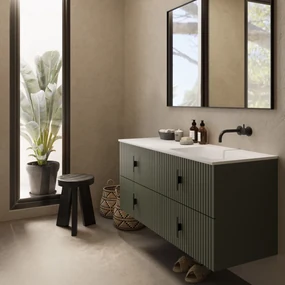 Muebles Avila badmeubel ribbelfront 120cm legergroen met wastafel rechts zonder kraangat