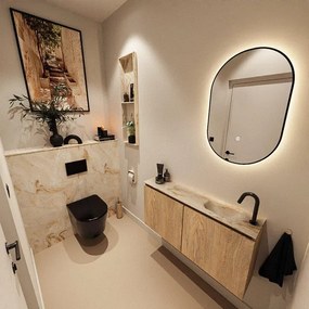 MONDIAZ TURE-DLUX 100cm toiletmeubel Washed Oak. EDEN wastafel Frappe positie rechts. Met 1 kraangat. TUREDX100WASR1FRA