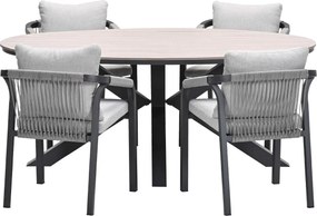 Garden Impressions Tarera tuinset 5-delig taupe - Tulli tuintafel 180x115 cm - light teak vironwood